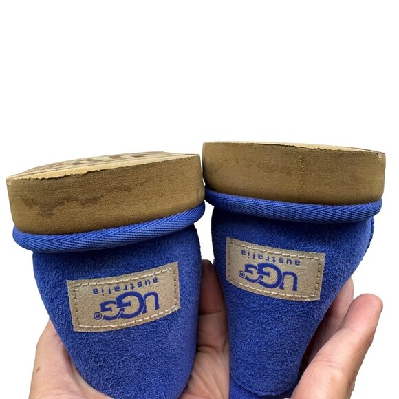 Rare UGG Australia Bailey Blue Cobalt Suede Button Short Sheepskin Boots Women 9 - Picture 9 of 10